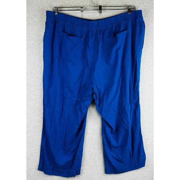 New Old Navy Womans 4X Plus Pants Wide Leg Linen Blend Pockets Pull On Blue NWT - Picture 4 of 8